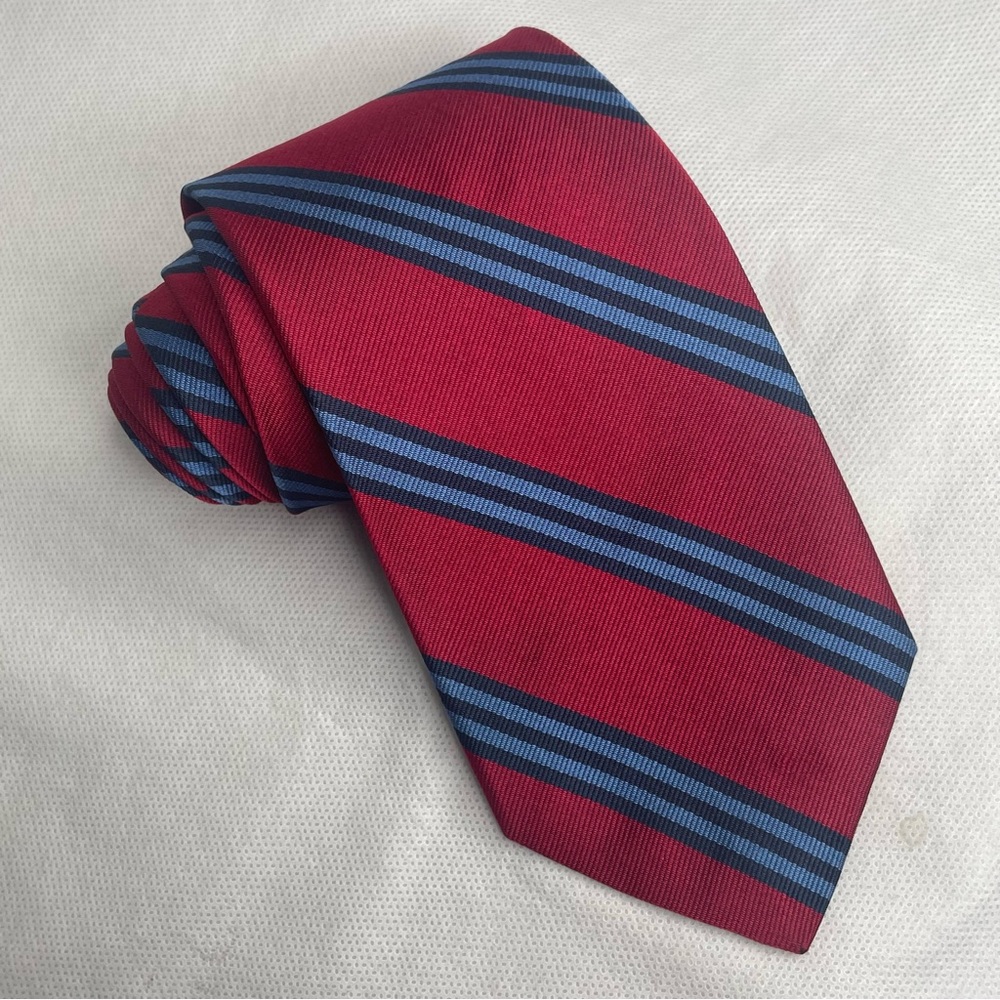 VTG Brooks Brothers Makers Pure Silk Necktie Red Blue Preppy Stripe Textured Tie